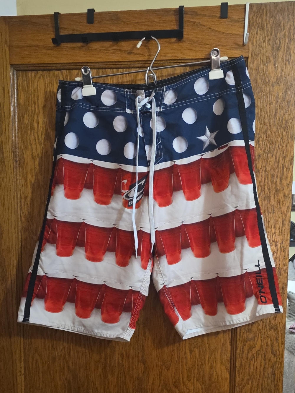 O'Neill Men's Red/White/Blue Flag Print Swim Shorts